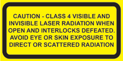 IEC Visible and Invisible  Class 4 defeatably interlocked  protective housing labels.(2”w x 1”h)