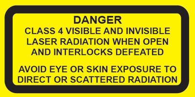 IEC Visible and Invisible  Class 4 defeatably interlocked  protective housing labels.(2”w x 1”h)